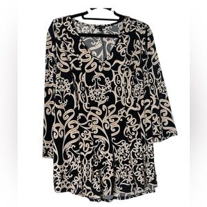 Sami & Jo Black Tunic with Cream Scroll Pattern Sz XL